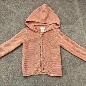 Little Planet 100% Organic Cotton Dusty Rose Hooded Knit Cardigan for Kids